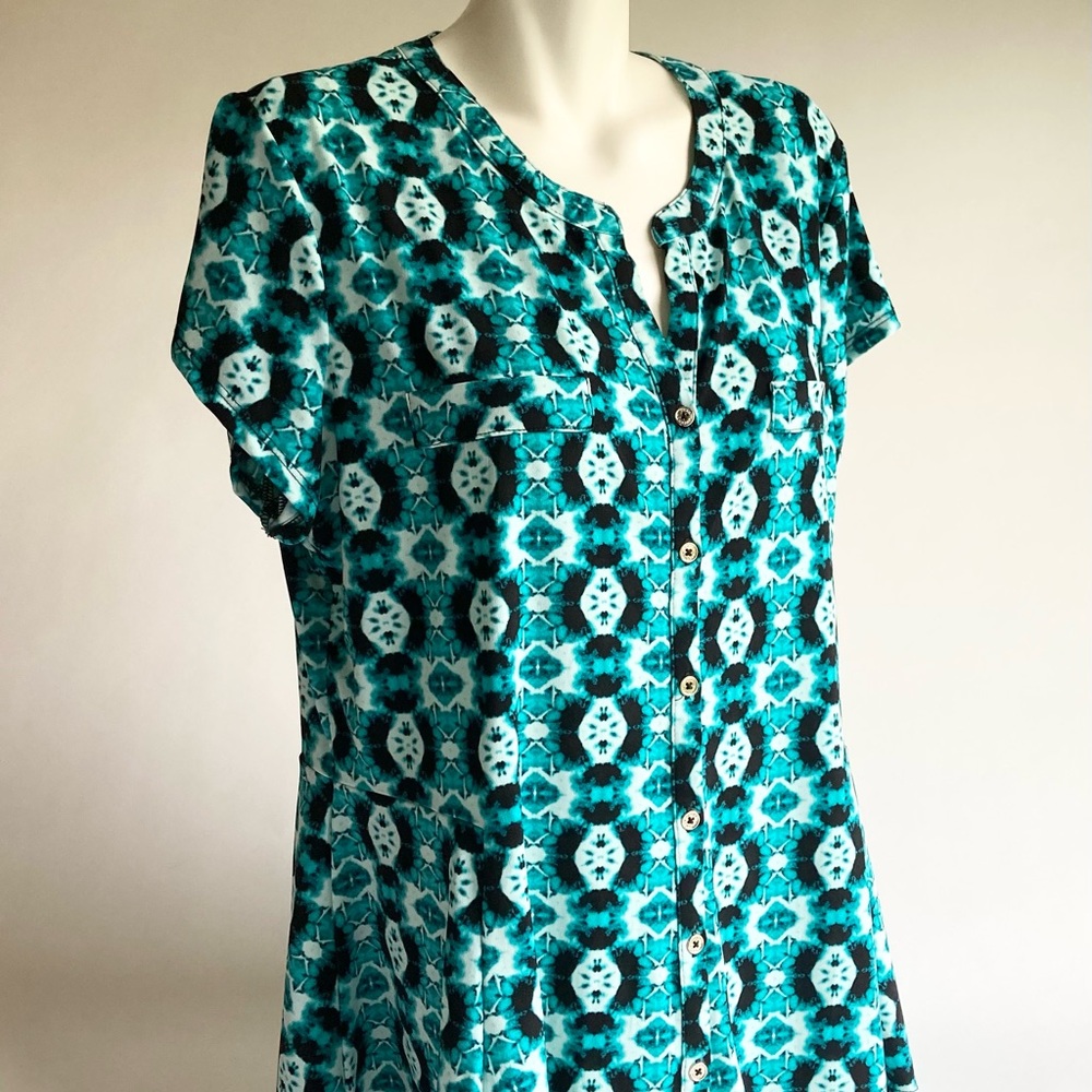 New Dana Buchman Green white Black Polyester Short Sleeves Blouse size XXL - Picture 5 of 13